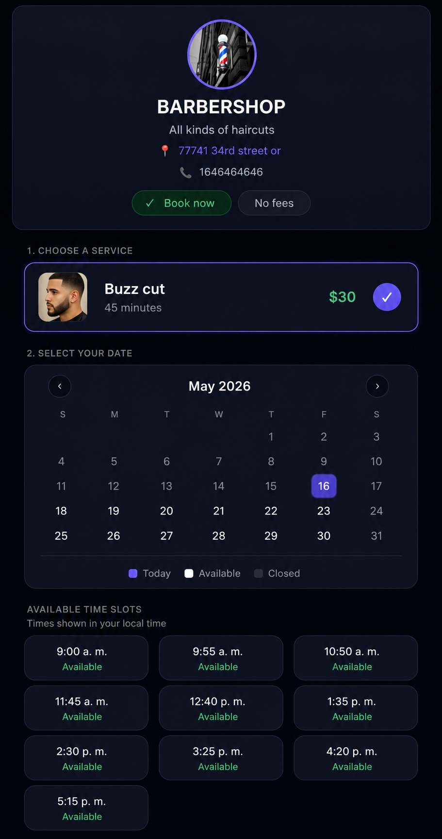 FlowBook public booking page